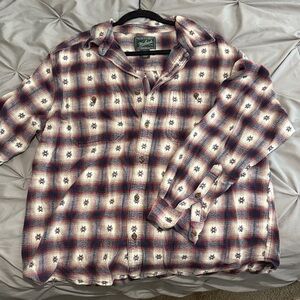 Red Navy and White Plaid Heavy Flannel Shirt